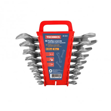 Набір ключів ріжкових двосторонніх Cr-V.8 шт.(6-22 мм) • 48-901