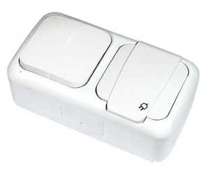 Вимикач 1-кл. + Розетка з з/к зовн. штепсельні Palmiye Білий